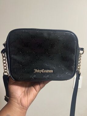Juicy Couture Black Patent Embossed Crossbody with Gold Logo